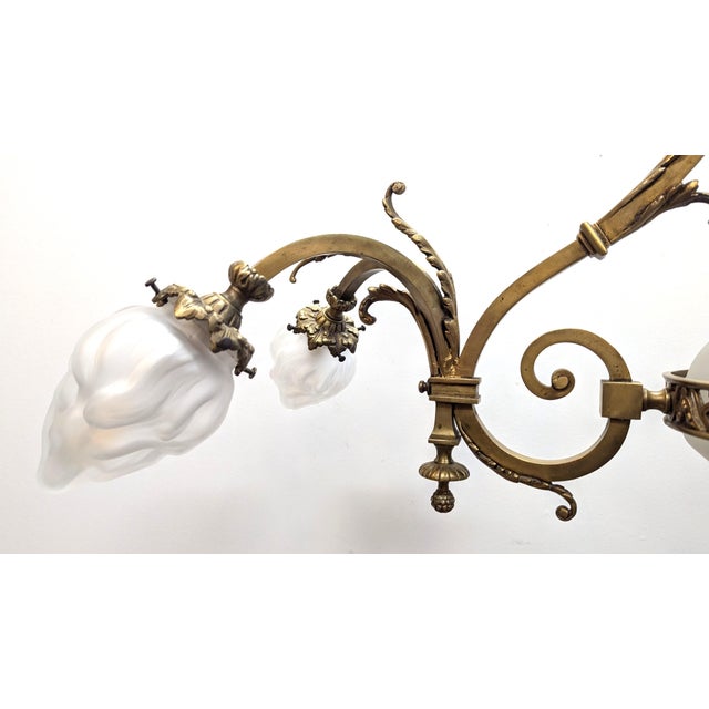 Antique French Brass & Glass Art Nouveau Chandelier For Sale In New York - Image 6 of 11