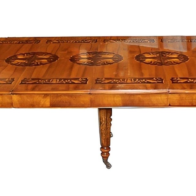 Brown 1950's Italian Marquetry Oval Dining Table With Musical Inlay & Extension Leaves For Sale - Image 8 of 10