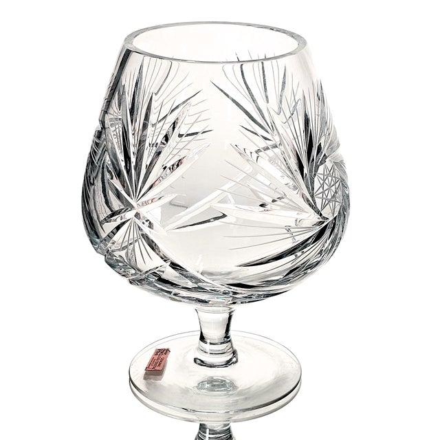 Metal West German Hand Cut Lead Crystal Centerpiece Snifter Vase, 9", Late 20th Century For Sale - Image 7 of 10