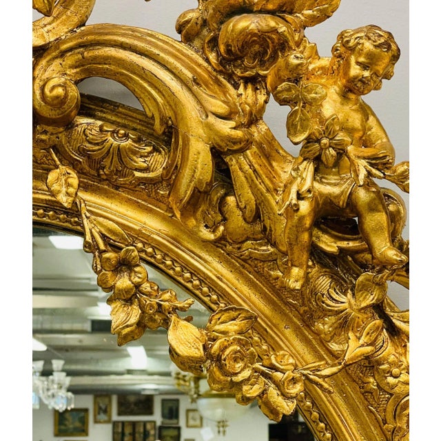 19th Century Gilt Wood Carved Wall or Console Mirror. Cherub, Floral Decorated For Sale In New York - Image 6 of 10