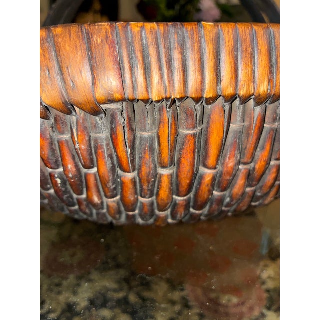 Coffee Vintage MCM Japanese Willow Weave Bamboo Handwoven Basket Triple Arch Handle Japandi / Mingei For Sale - Image 8 of 8