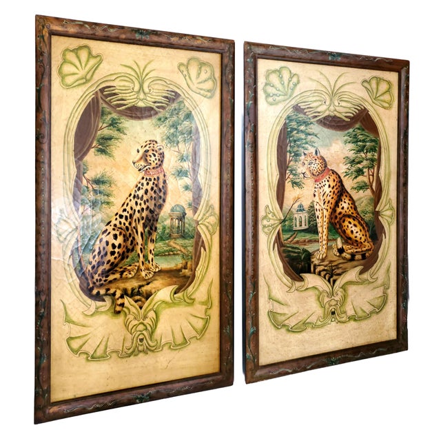 Late 20th Century Paintings Leopard & Cheetah - Extra Large Trompe l'Oeil Pair For Sale - Image 5 of 18