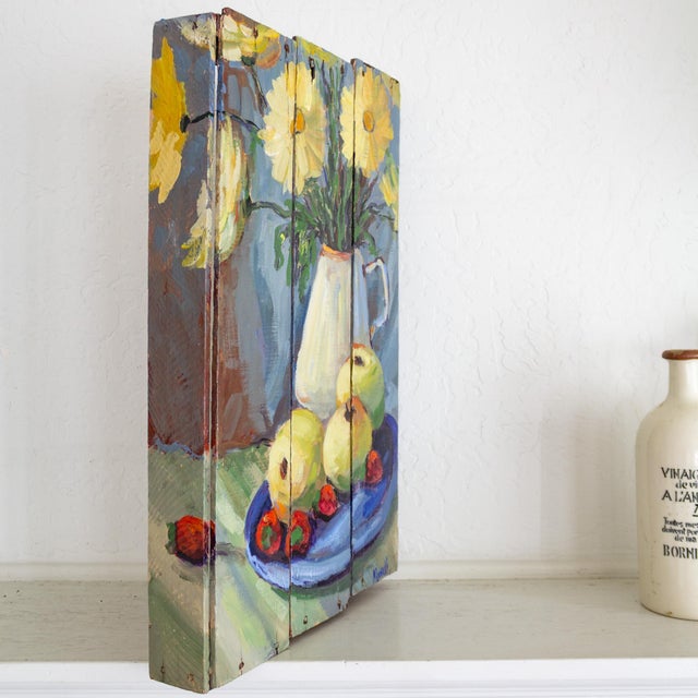 Still Life Impressionist Painting of Fruit and Flowers on Wood Crate For Sale - Image 10 of 11