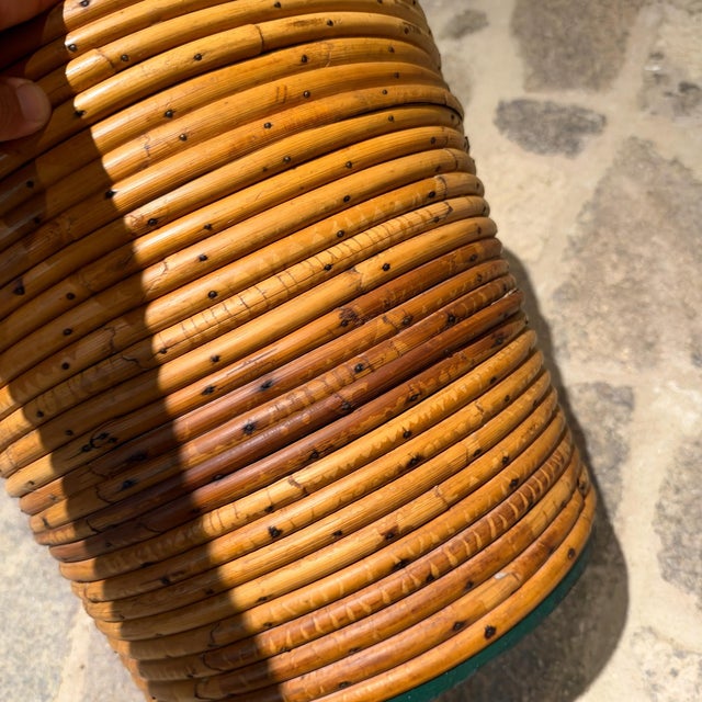 Vintage Pencil Reed Planter or Waste Basket Rattan Cache Pot For Sale - Image 12 of 12