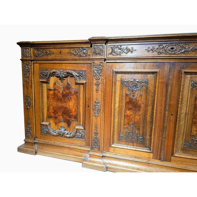 Stone Large 19th Century French Fruitwood Sideboard with One-Piece Veined Marble Top, 1809 For Sale - Image 7 of 14