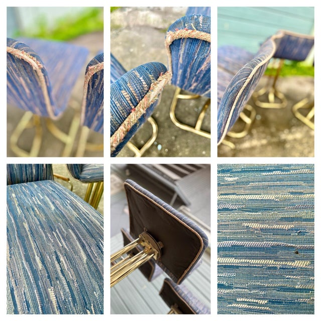 MidCentury Modern Flamingo Style Swivel Bar Stools With Gold Chrome