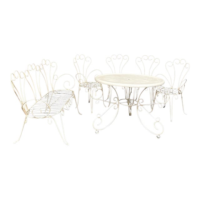 Mid-Century French Wrought Iron 6-Piece Garden Salon Set For Sale