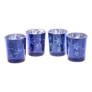 Blue Snowflake Candle Holders - Set of 4 For Sale