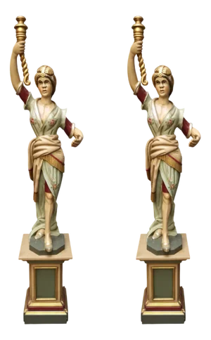 Polychrome Statues of Women with Torches, 1990s, Wood, Set of 2