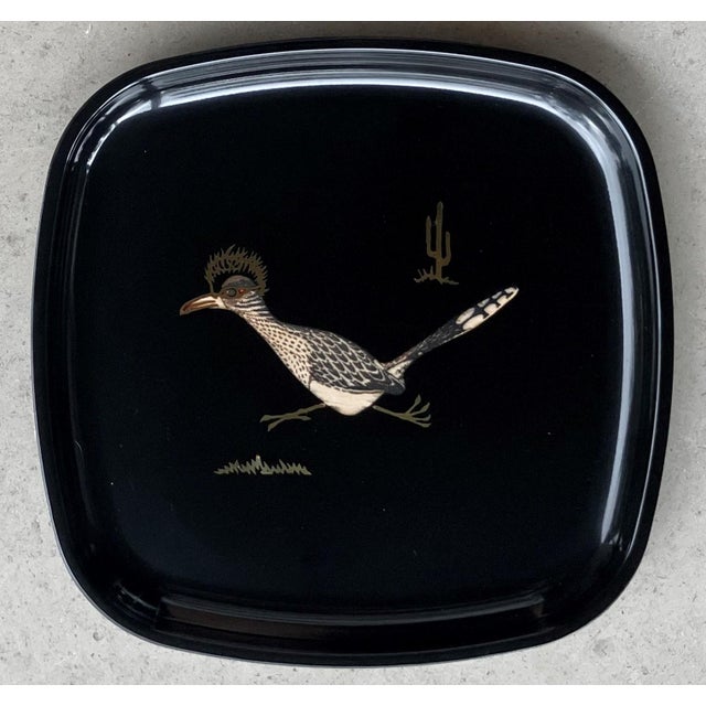 Mid-Century Modern Circa 1970 Couroc Quail & Roadrunner Three-Piece Tray Ensemble For Sale - Image 3 of 12