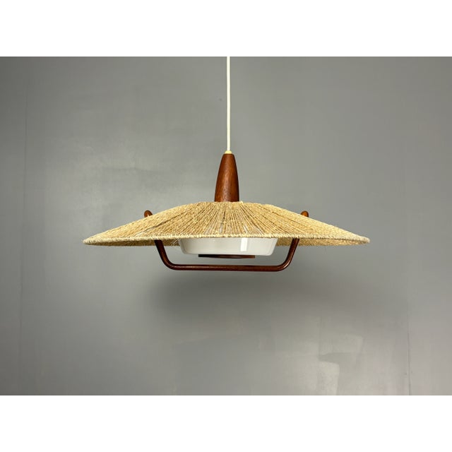 Large Mid-Century Teak and Sisal Cord Pendant from Temde Leuchten, 1960s For Sale - Image 17 of 17