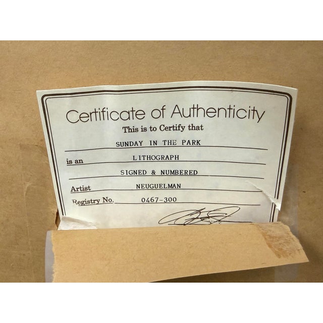 Vintage Lucien Neuquelman "Sunday in the Park" Signed Lithograph Edition 194/250 For Sale - Image 11 of 12