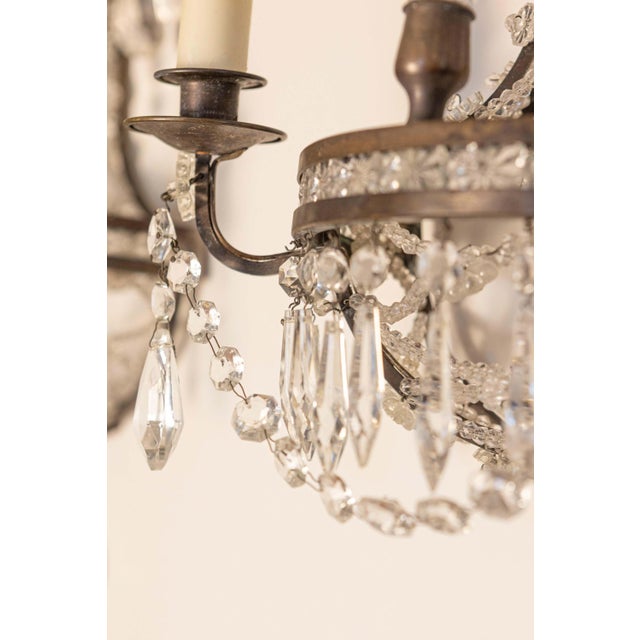 French Mid 20th Century French Directoire Style Crystal Two-Light Sconces with Rosette Motifs - a Pair For Sale - Image 3 of 6