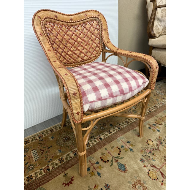 Williams-Sonoma GreenRow Clara Wicker Chair + Plaid Cushion For Sale - Image 4 of 12