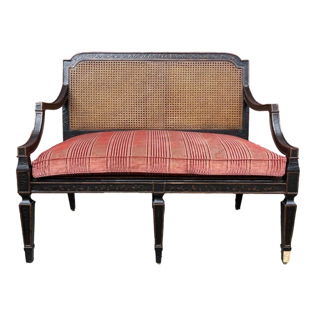 Vintage Baker Furniture Milling Road Sheraton Style Cane Settee/Bench For Sale