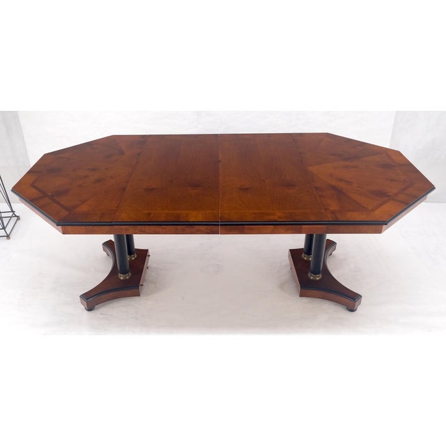 Brown Flame Mahogany Octagon Shape Two 18" Leaves Single Base Dining Table MINT! For Sale - Image 8 of 15
