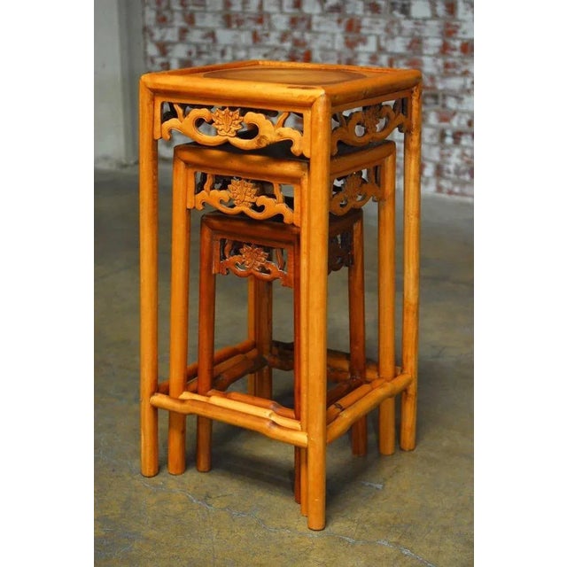 Chinese Chinese Lotus Blossom Stacked Nesting Tables - Set of 3 For Sale - Image 3 of 9