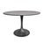 Modern indoor outdoor round metal pedestal dining table. Each varies slightly with details on finish.