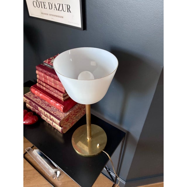 Senator Lamps in Brass and Opaline Glass, 1970s, Set of 2 For Sale - Image 4 of 6