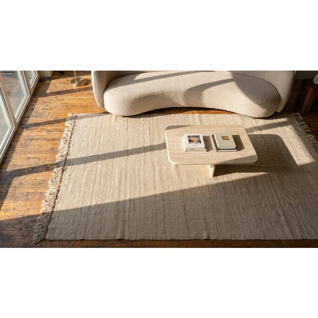 1940s White Cream Solid Tribal Antique Kilim n.w. Persian Rug 8'2" X 9'10" Flat Weave Wool Carpet For Sale - Image 9 of 9