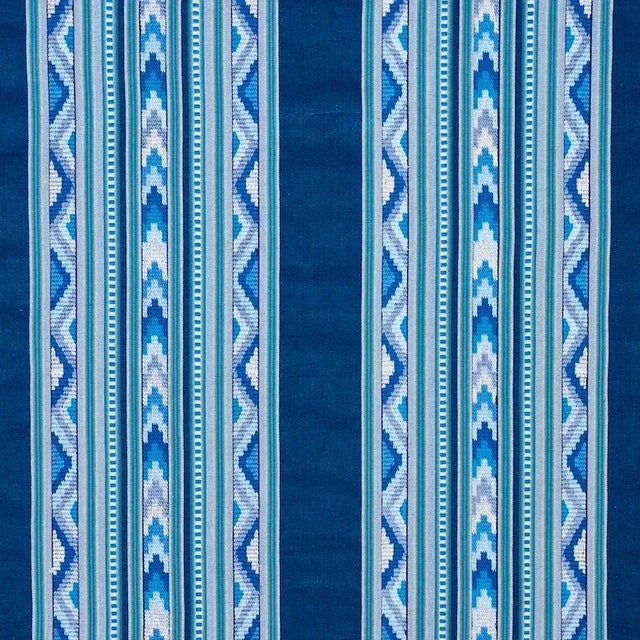Contemporary Schumacher Zarzuela Stripe Embroidery Fabric in Indigo For Sale - Image 3 of 3