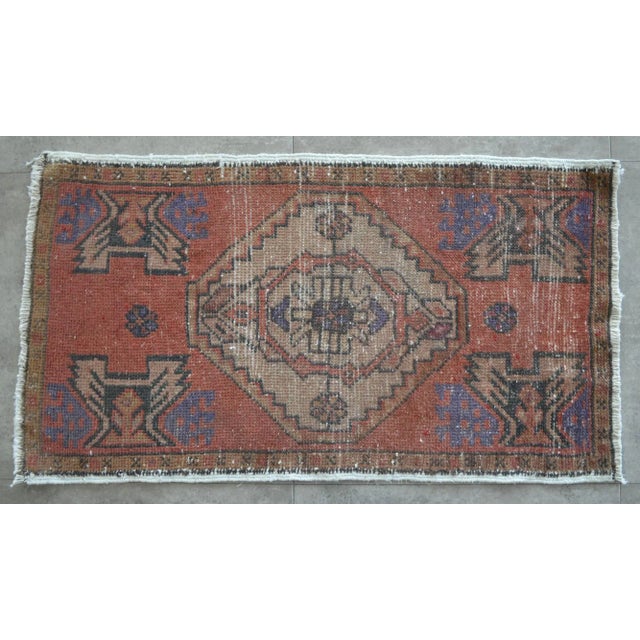 1970s Hand Made Oushak Mat Rug Distressed Small Rug Kitchen Mat - 1'8" X 2'12" For Sale - Image 5 of 7