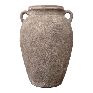 Rustic Brown Textured Ceramic Flower Vase With Vintage-Style Double Handles For Sale
