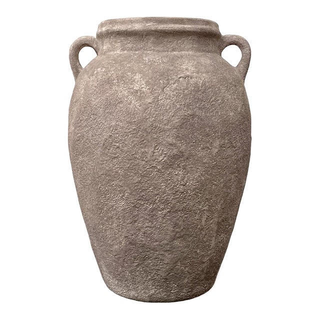 Rustic Brown Textured Ceramic Flower Vase With Vintage-Style Double Handles For Sale