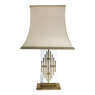Mid-Century Bronze and Fabric Table Lamp, 1960s For Sale