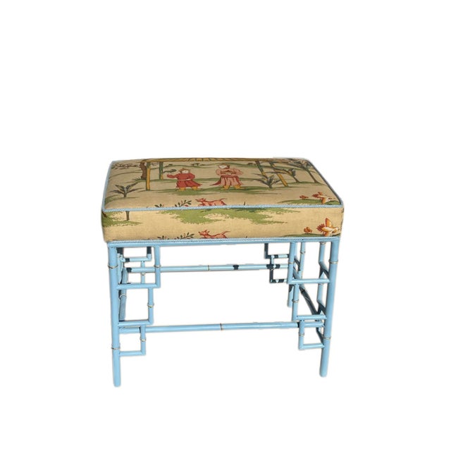 2020s Chinese Chippendale Style Bench in Thibaut For Sale - Image 5 of 10