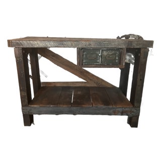 Vintage Wooden Workbench Tool & Task Table, 2 Drawers For Sale