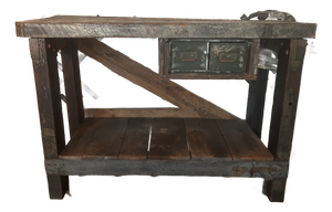 Vintage Wooden Workbench Tool & Task Table, 2 Drawers