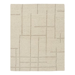 Rug & Kilim’s Modern Rug with Cream High-Low Geometric Patterns - 12x16 For Sale