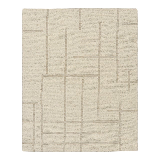 Rug & Kilim’s Modern Rug with Cream High-Low Geometric Patterns - 12x16 For Sale