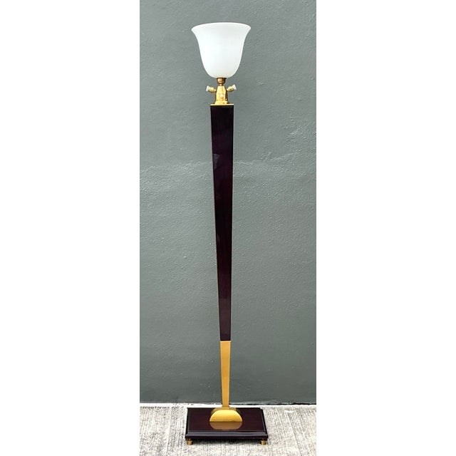 Vintage Deco Zebra Wood and Brass Floor Lamp For Sale - Image 4 of 12