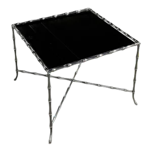 1950s Vintage Hollywood Regency Faux Bamboo Silvered Metal Side Table