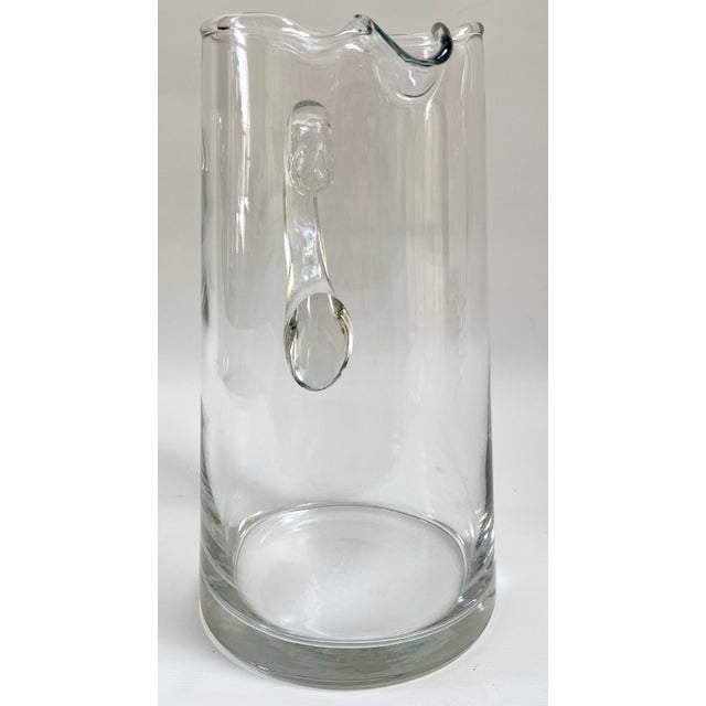 Gorgeous large vintage midcentury hand-blown glass pitcher in mint condition. Unmarked.