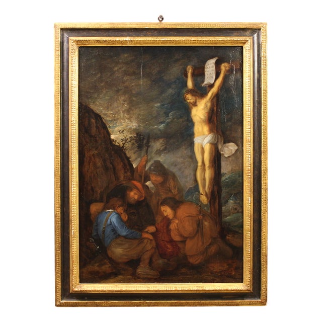 Unknown, Crucifixion with Soldiers, 1650, Oil on Panel, Framed For Sale
