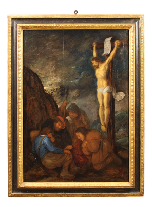 Unknown, Crucifixion with Soldiers, 1650, Oil on Panel, Framed