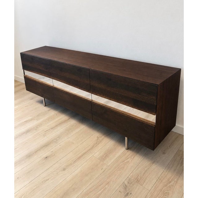 Seared Oak Sideboard With Polished Stainless Steel Inlay. For Sale In New York - Image 6 of 8