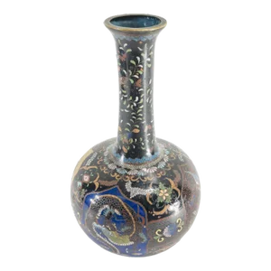 Late 19th Century Japanese Cloisonne Enamel Vase With Dragon and Phoenix
