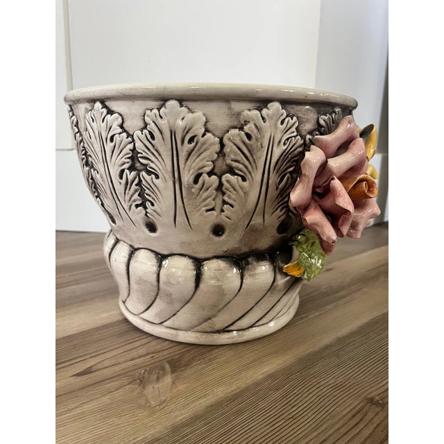 Rustic European Vintage Floral Capodimonte Planter For Sale - Image 3 of 8