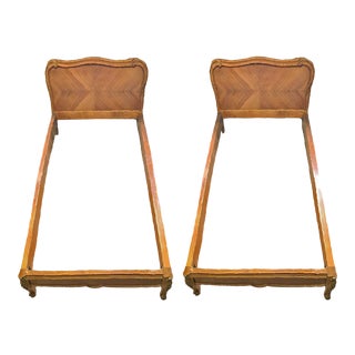 French Book-Matched Veneer Twin Beds, Pair For Sale
