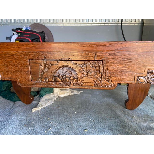 1920s Antique Chinese Hand Carved Wooden Coffee Table Ming Style For Sale - Image 5 of 12