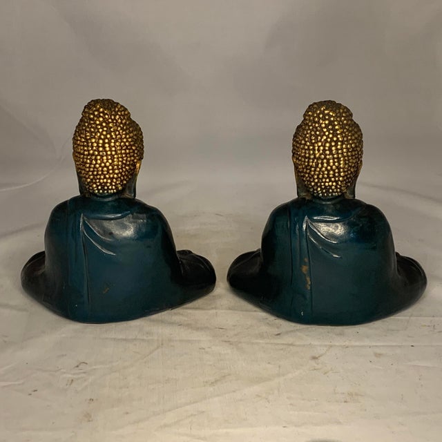 Victorian Ronson Art Metal Works Buddha Bookends: Sgraffito Design, c. 1920s For Sale - Image 3 of 10