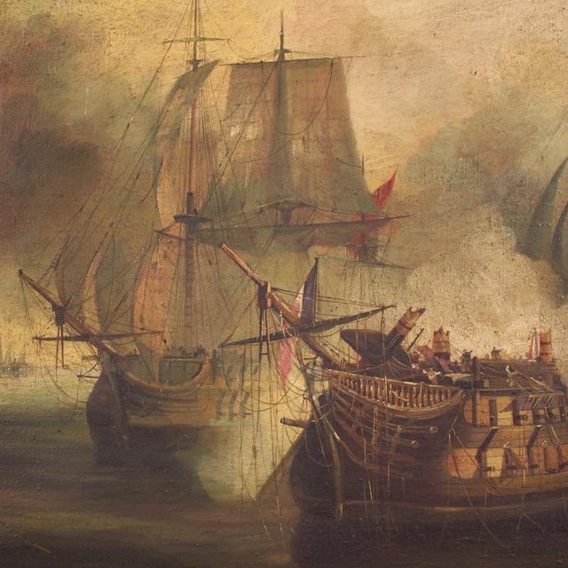 Auguste Mayer, Seascape Battle of Trafalgar, 1954, Oil on Canvas For Sale - Image 7 of 15