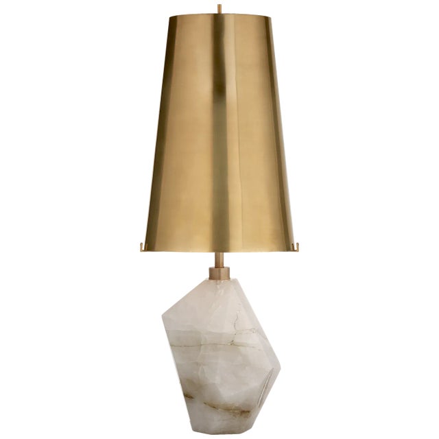 Kelly Wearstler for Visual Comfort Signature Halcyon Accent Table Lamp in Quartz with Antique Brass Shade For Sale