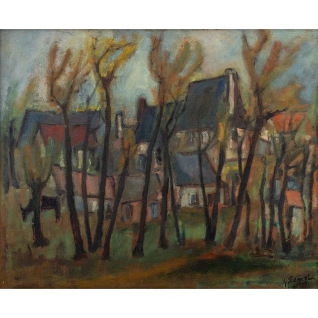 George Rene Sinicki (Russian/French, b. 1910), Village Landscape Scene, Oil on Canvas, depicting a forest path beside a...