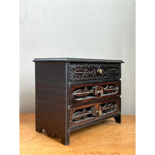 Wood Vintage Carved Wood Miniature Chest For Sale - Image 7 of 12