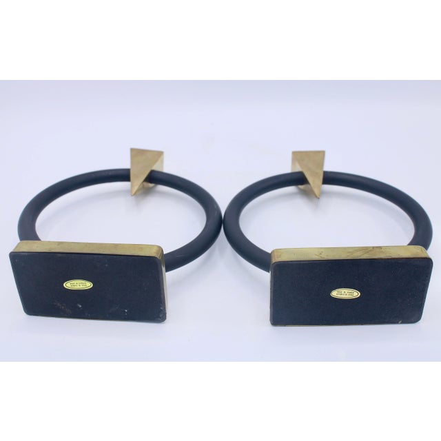 Vintage Mid Century Modern Brass Circular Candlesticks For Sale - Image 11 of 12